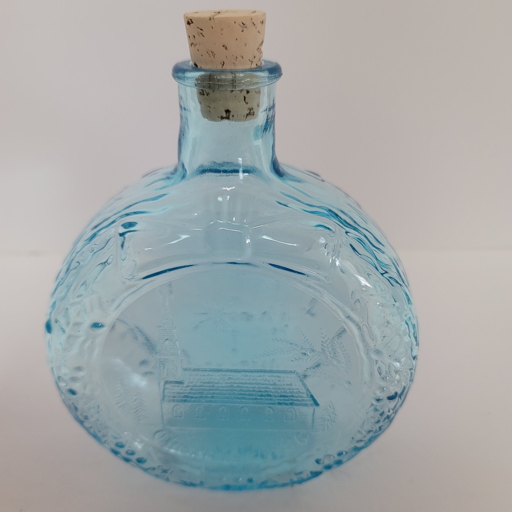 VTG Wheaton Village Christmas 1986 Glass Decanter Handmade Holiday Decor